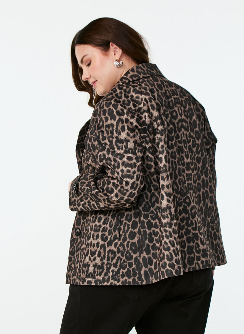 Dobbeltradet blazerjakke med leopardprint, Brun, Model image number 2