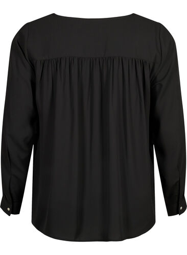Langærmet bluse med rynker på ryggen, Black, Packshot image number 1