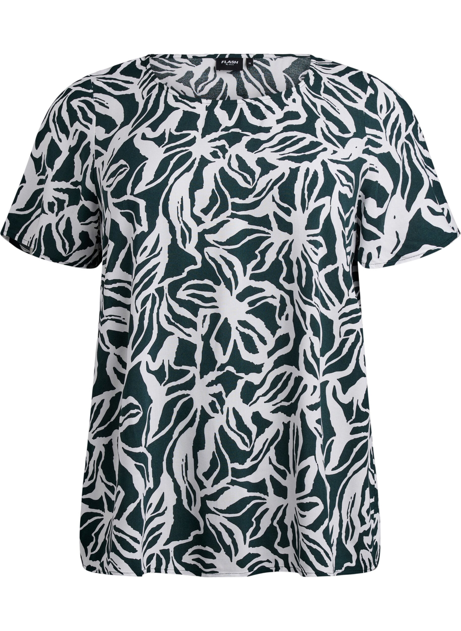 Zizzi Kort&aelig;rmet bluse i viskose med print, Gr&oslash;n, Packshot image number 0