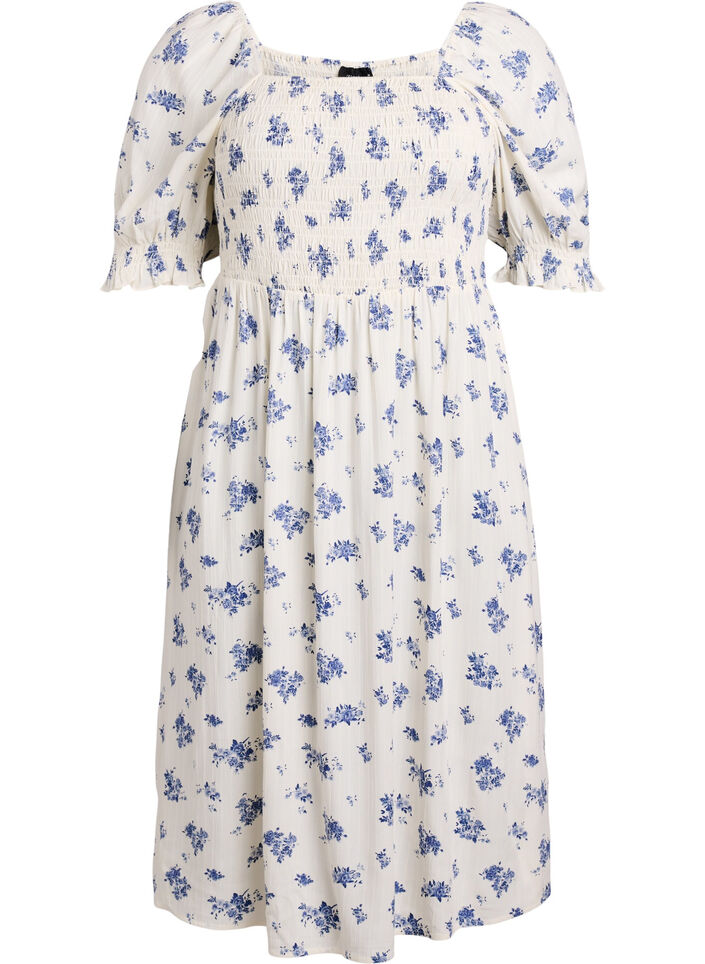 Blomstret sommerkjole i viskose, Hvid, Packshot image number 0