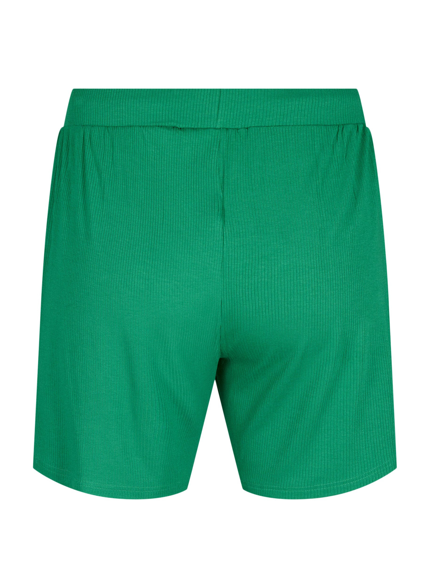 Zizzi L&oslash;stsiddende viskose shorts med rib, Jolly Green, Packshot image number 1