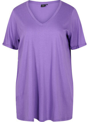 Ensfarvet oversize t-shirt med v-hals, Deep Lavender, Packshot image number 0