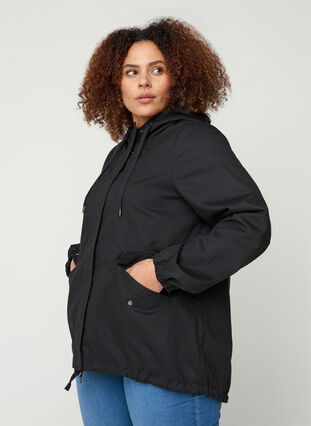 Kort jakke med hætte og lommer, Black, Model image number 0