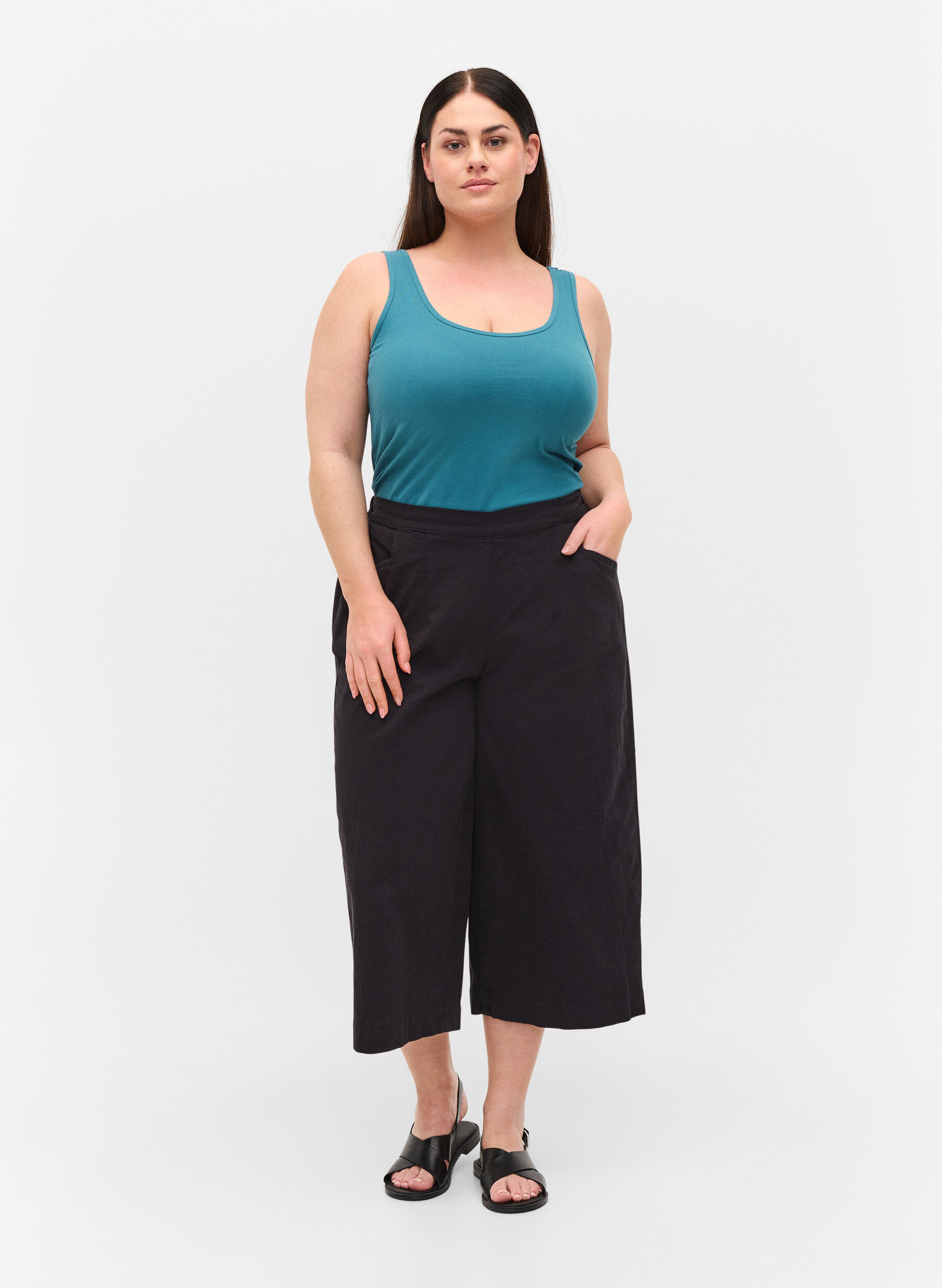 Zizzi L&oslash;se culotte bukser i bomuld, Black, Model image number 0