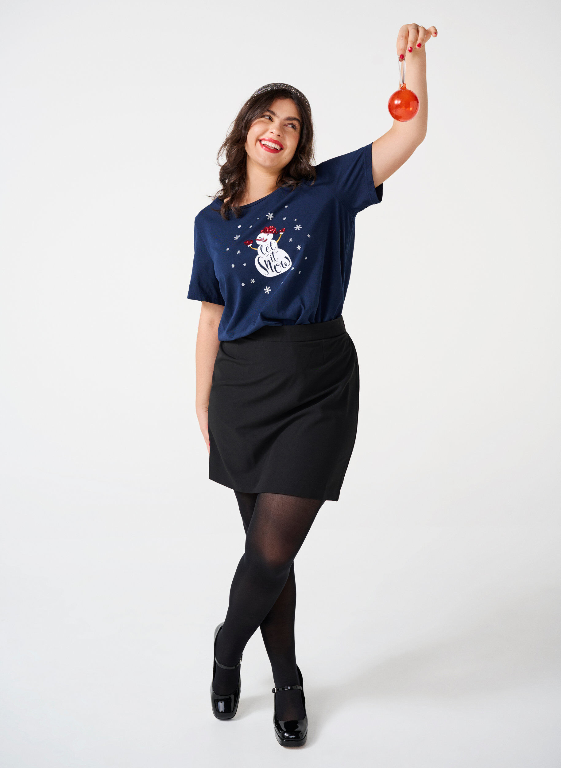 Zizzi Jule t-shirts i 100% bomuld, Navy B. w. LetItSnow, Image image number 0