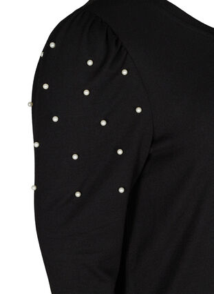 Kjole med lange pufærmer og perler, Black, Packshot image number 3