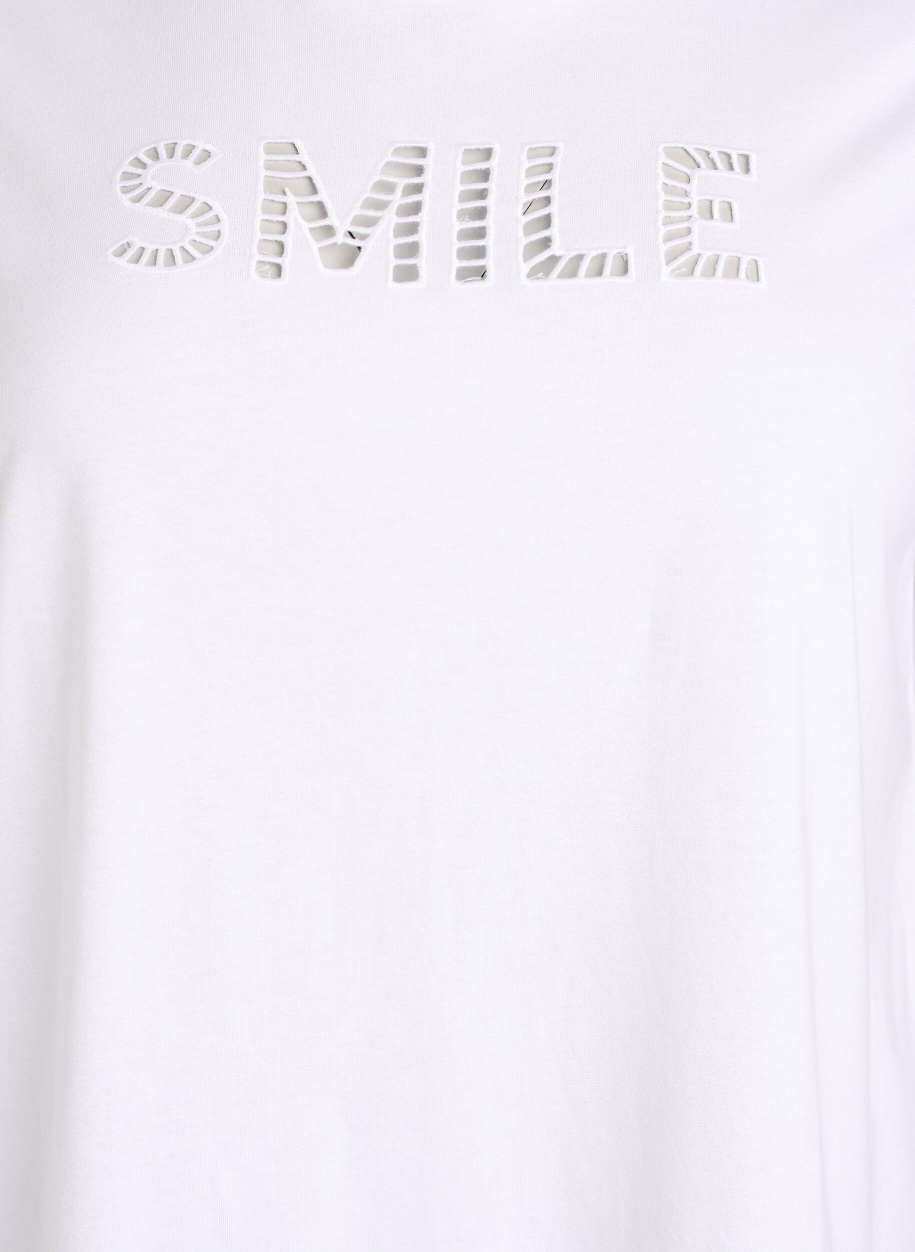 Zizzi T-shirt i bomuld med broderet tekstmotiv, Hvid, Packshot image number 2