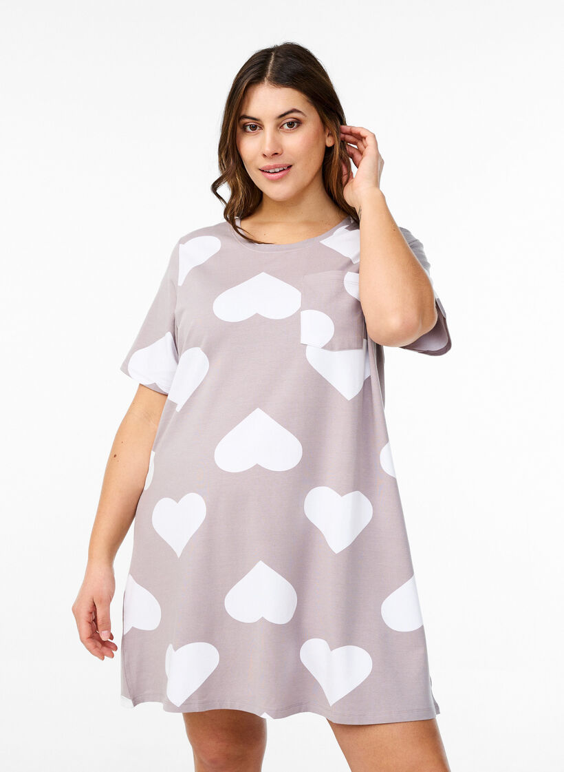 Lang nat t-shirt i modalmix med hjerter, Grå, Model image number 0