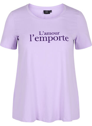 Kortærmet bomulds t-shirt med tryk,  Lavender LAMOUR, Packshot image number 0