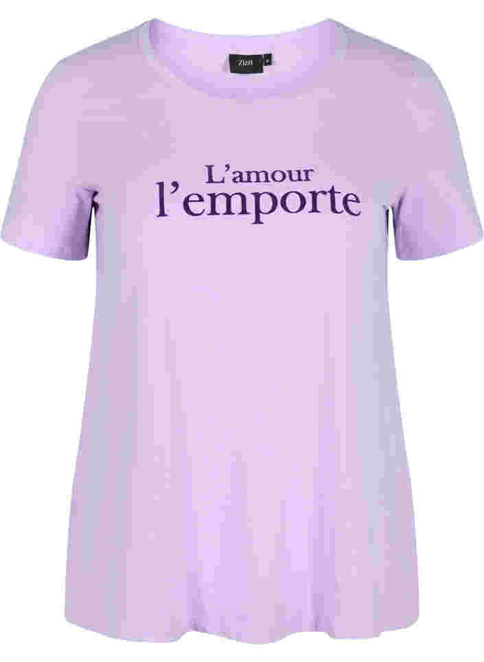 Kortærmet bomulds t-shirt med tryk,  Lavender LAMOUR, Packshot