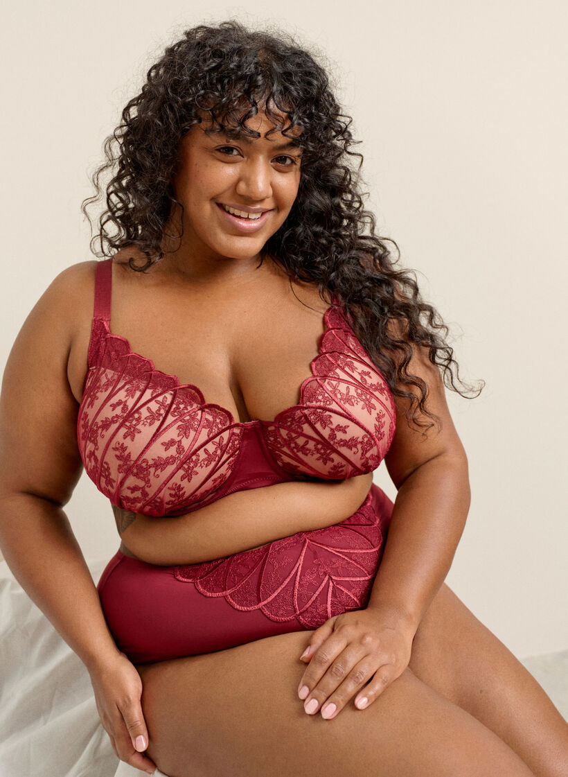 Hipster string i mikrofiber med blondedetaljer, M&oslash;rk Bordeaux, Image image number 0