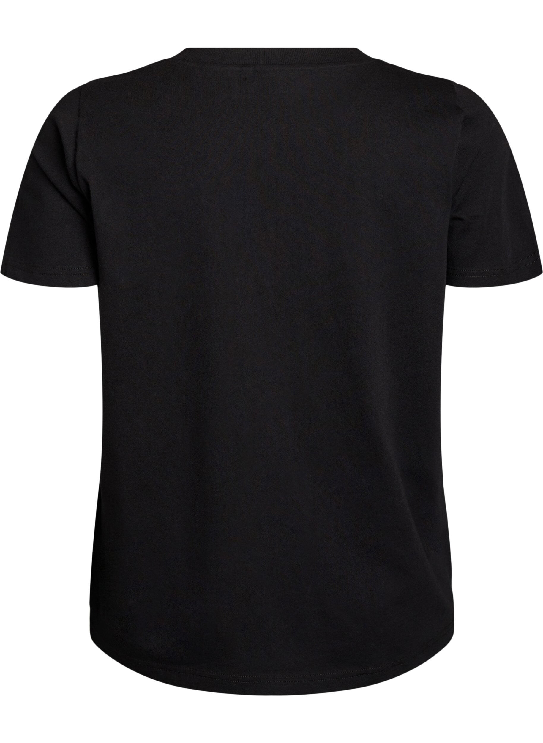 Zizzi Basis t-shirt i bomuld med V-hals, Sort, Packshot image number 1