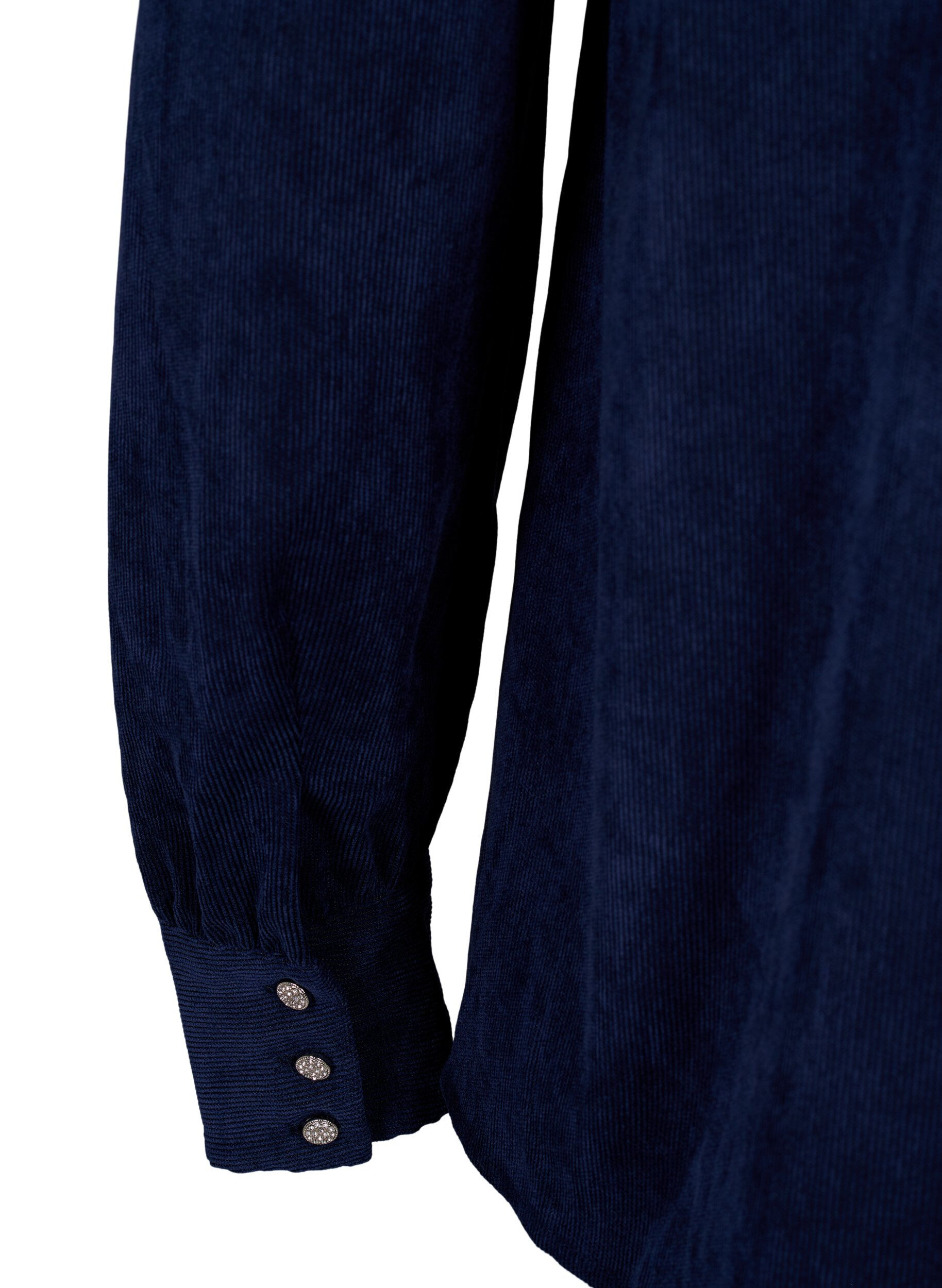 Zizzi Fl&oslash;jlsskjorte med rhinesten knapper, Medieval Blue, Packshot image number 3