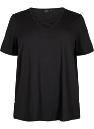 T-shirt med v-udskæring og krydsdetalje, Black
