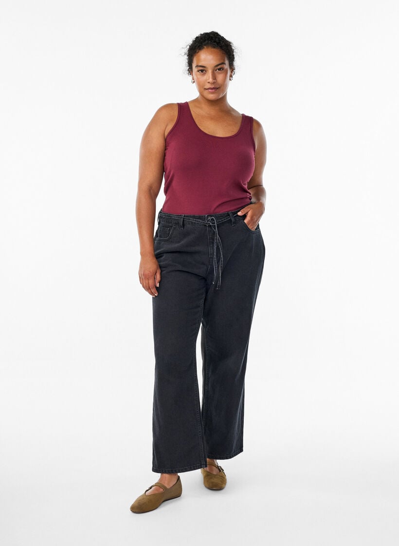 Ensfarvet basis top i bomuld, M&oslash;rk Bordeaux, Model image number 1