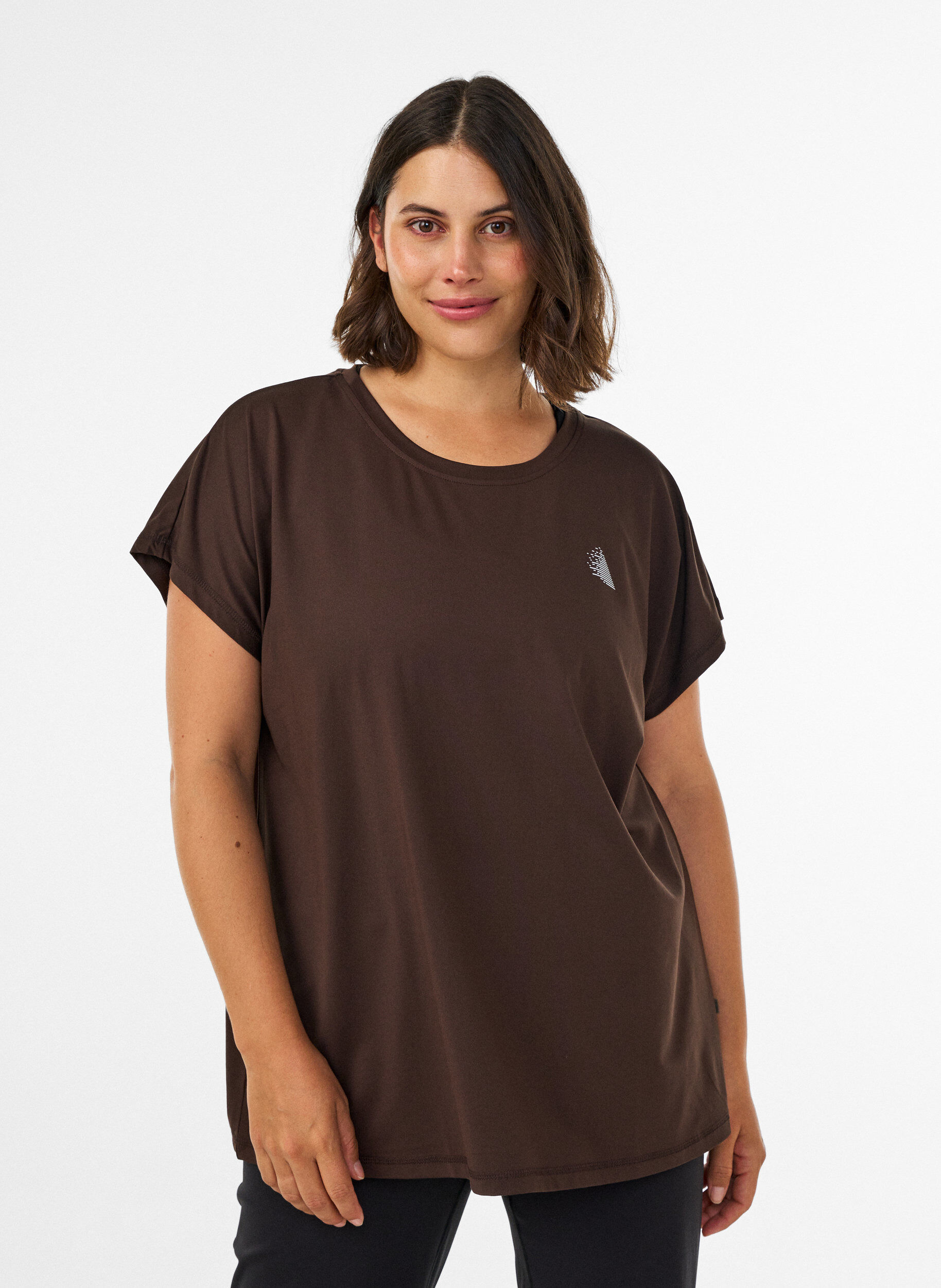 Ensfarvet tr&aelig;nings t-shirt, Brun, Model