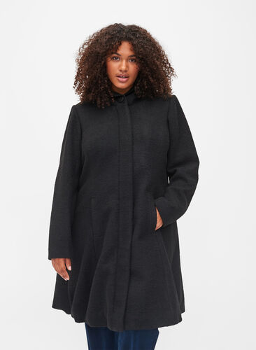 Frakke med hætte og a-shape, Black, Model image number 0