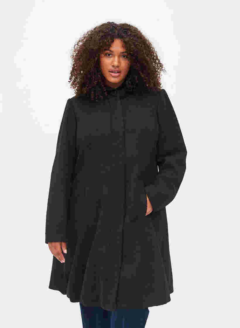 Frakke med hætte og a-shape, Black, Model image number 0