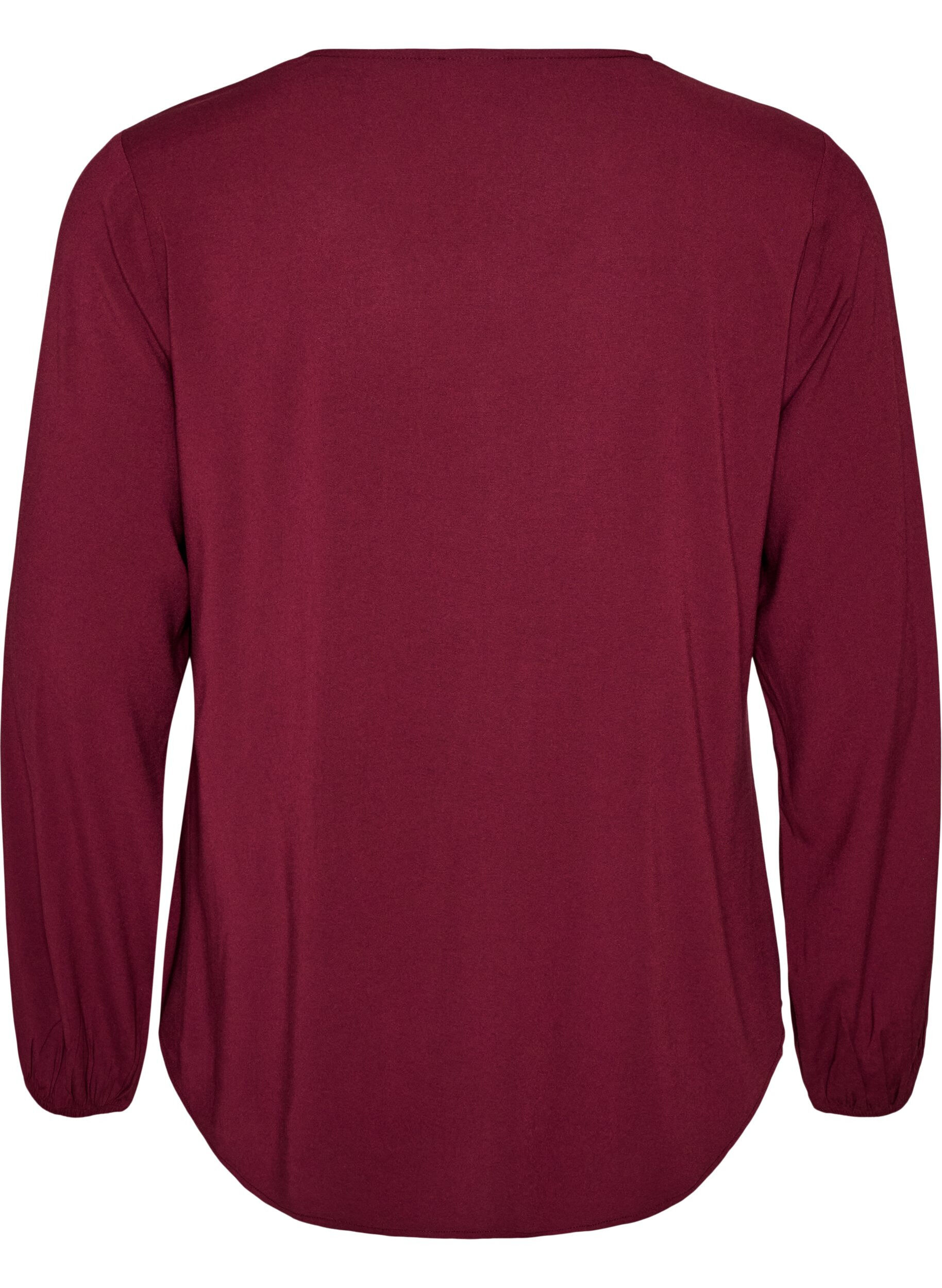 ZizziViskosebluse med V-hals og lange &aelig;rmer, R&oslash;d, Packshot image number 1