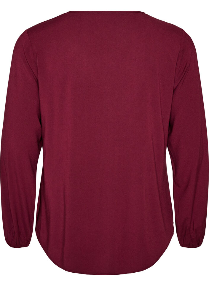 Viskosebluse med V-hals og lange &aelig;rmer, R&oslash;d, Packshot image number 1
