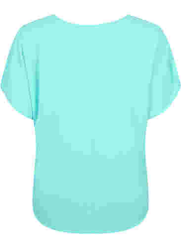 Bluse med korte ærmer og rund halsudskæring, Turquoise, Packshot image number 1