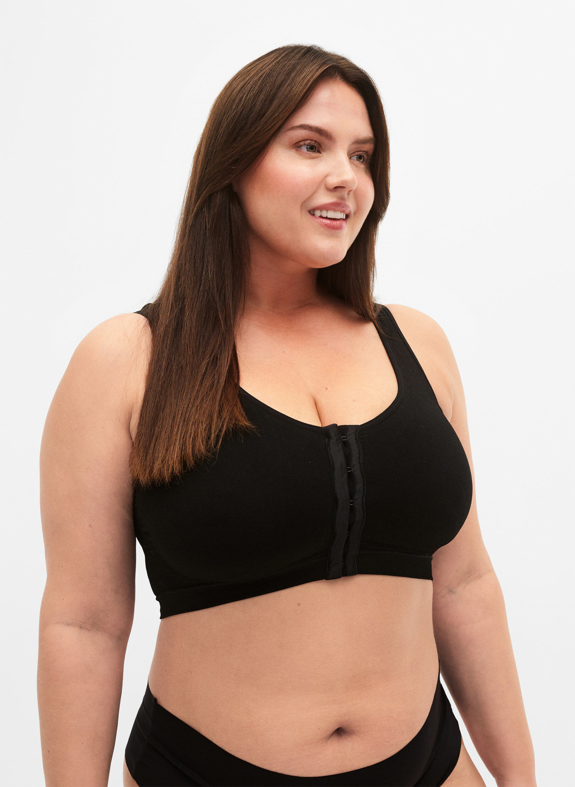 Zizzi Seamless bh med lukning foran, Black, Model image number 0