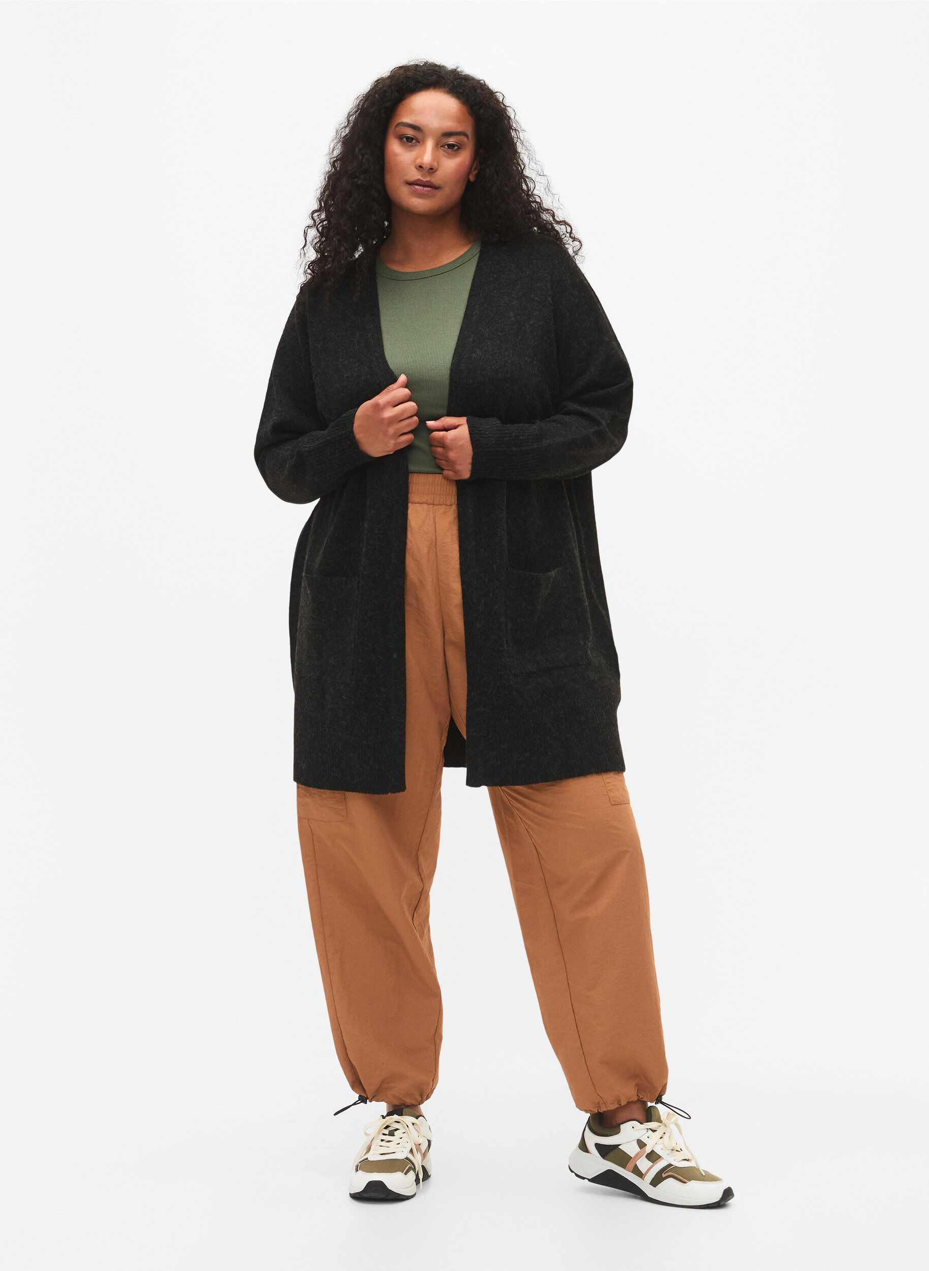 ZizziMeleret strik cardigan med lommer, Gr&aring;, Model image number 1