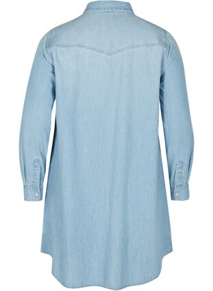 Lang denimskjorte i bomuld, Light blue denim, Packshot image number 1