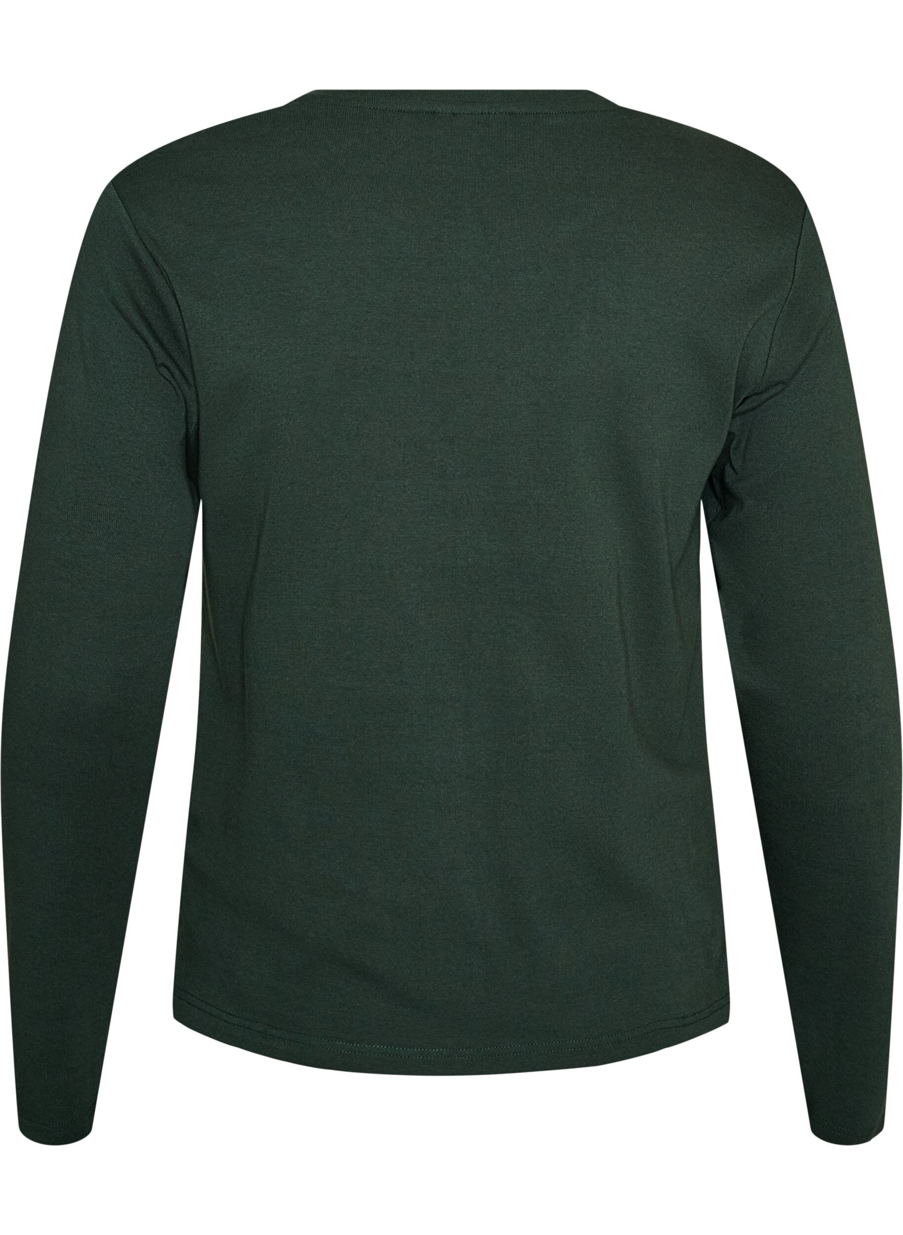 ZizziLang&aelig;rmet basis T-shirt med rund hals, Gr&oslash;n, Packshot image number 1