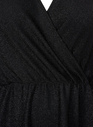 Glitterkjole med wraplook og lange ærmer, Black Black, Packshot image number 2
