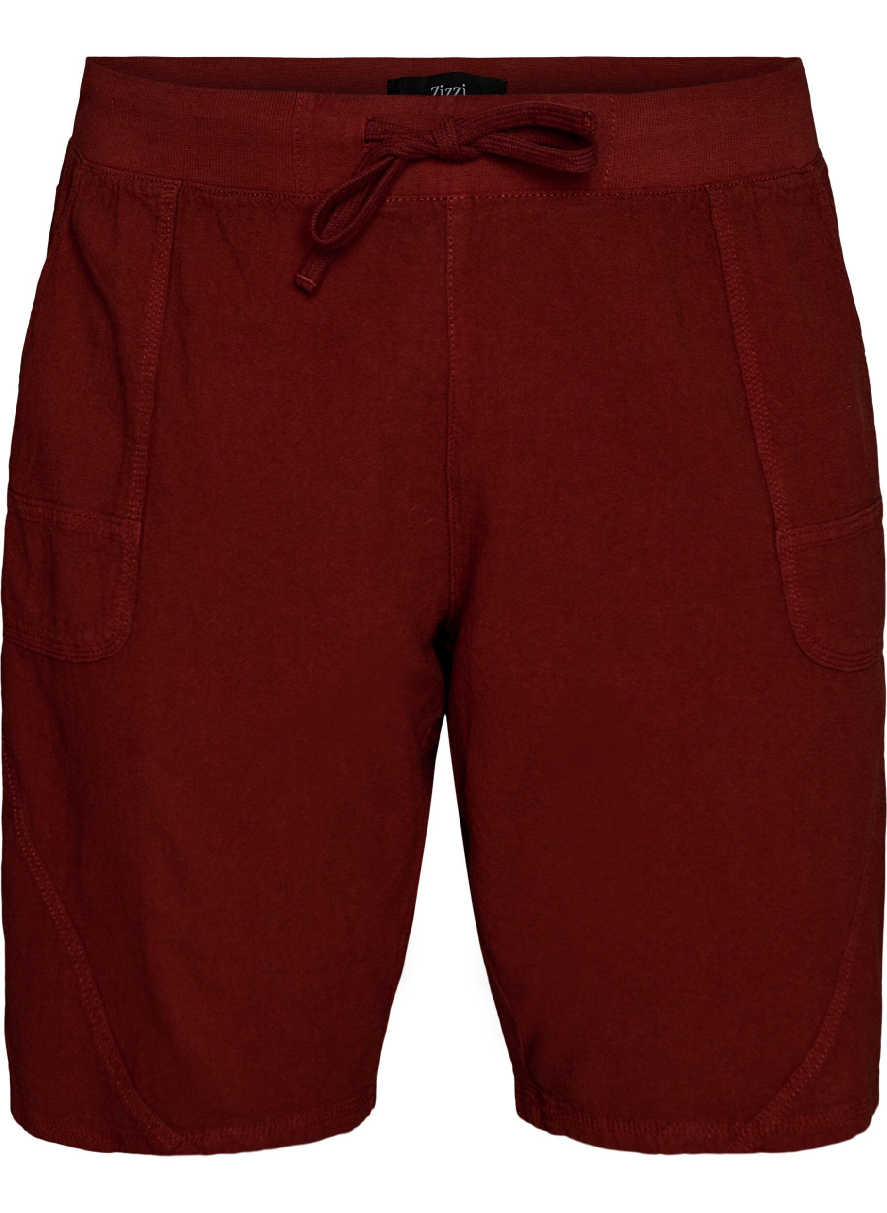 Zizzi L&oslash;se shorts i bomuld med lommer, R&oslash;d, Packshot image number 0