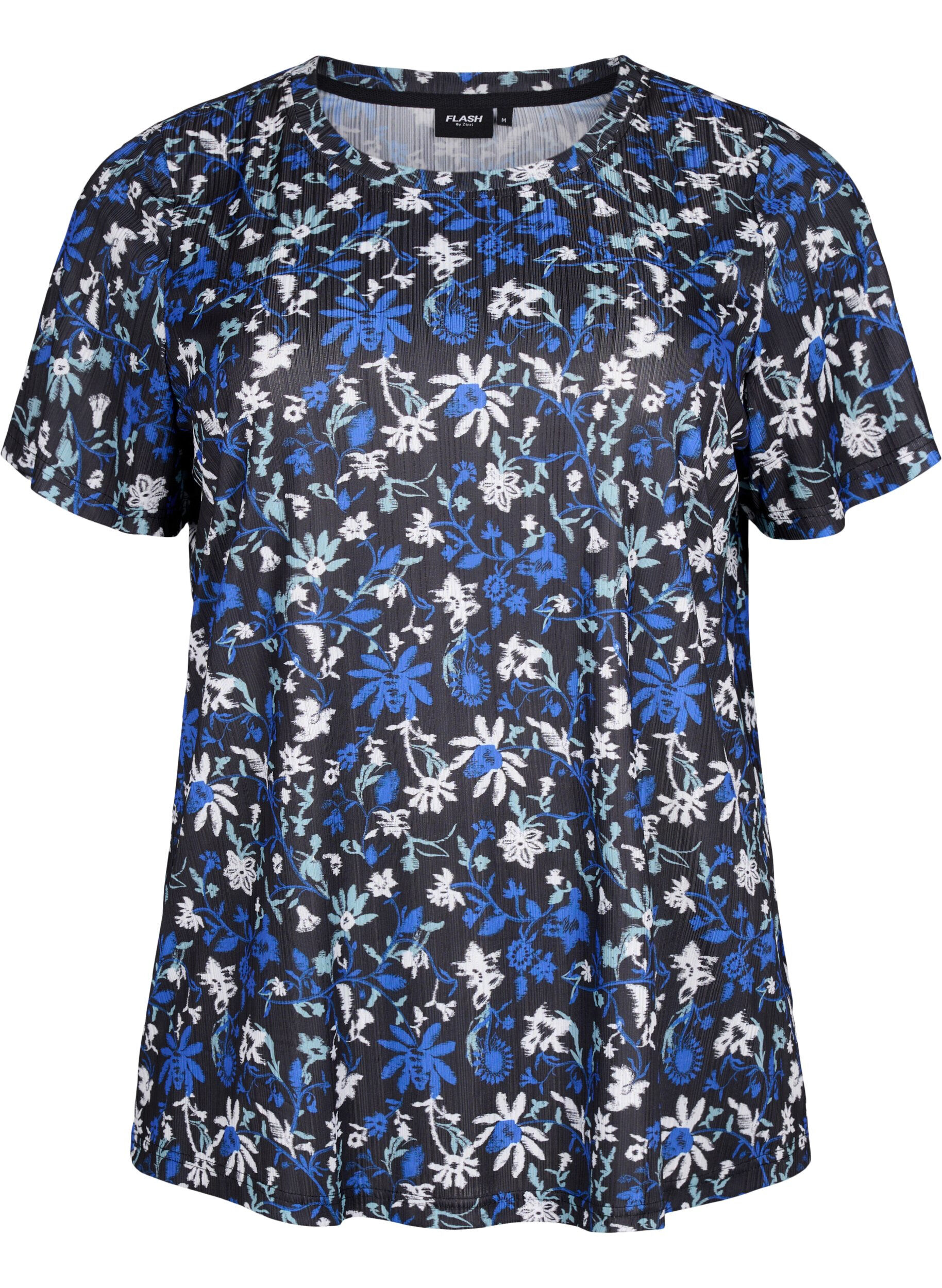 Zizzi FLASH - T-shirt med blomsterprint, Black Blue Green AOP, Packshot image number 0
