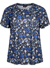 FLASH - T-shirt med blomsterprint, Black Blue Green AOP