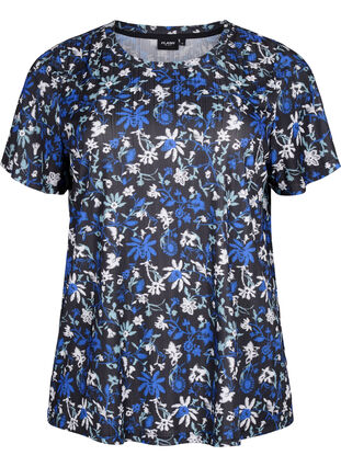 FLASH - T-shirt med blomsterprint, Black Blue Green AOP, Packshot image number 0