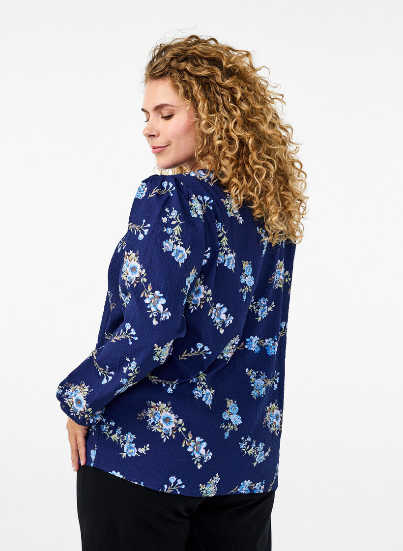 FLASH - Langærmet bluse med små blomster , Blue Flower, Model image number 1