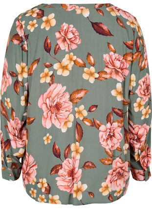 Langærmet viskose bluse med blomsterprint, Flower AOP, Packshot image number 1