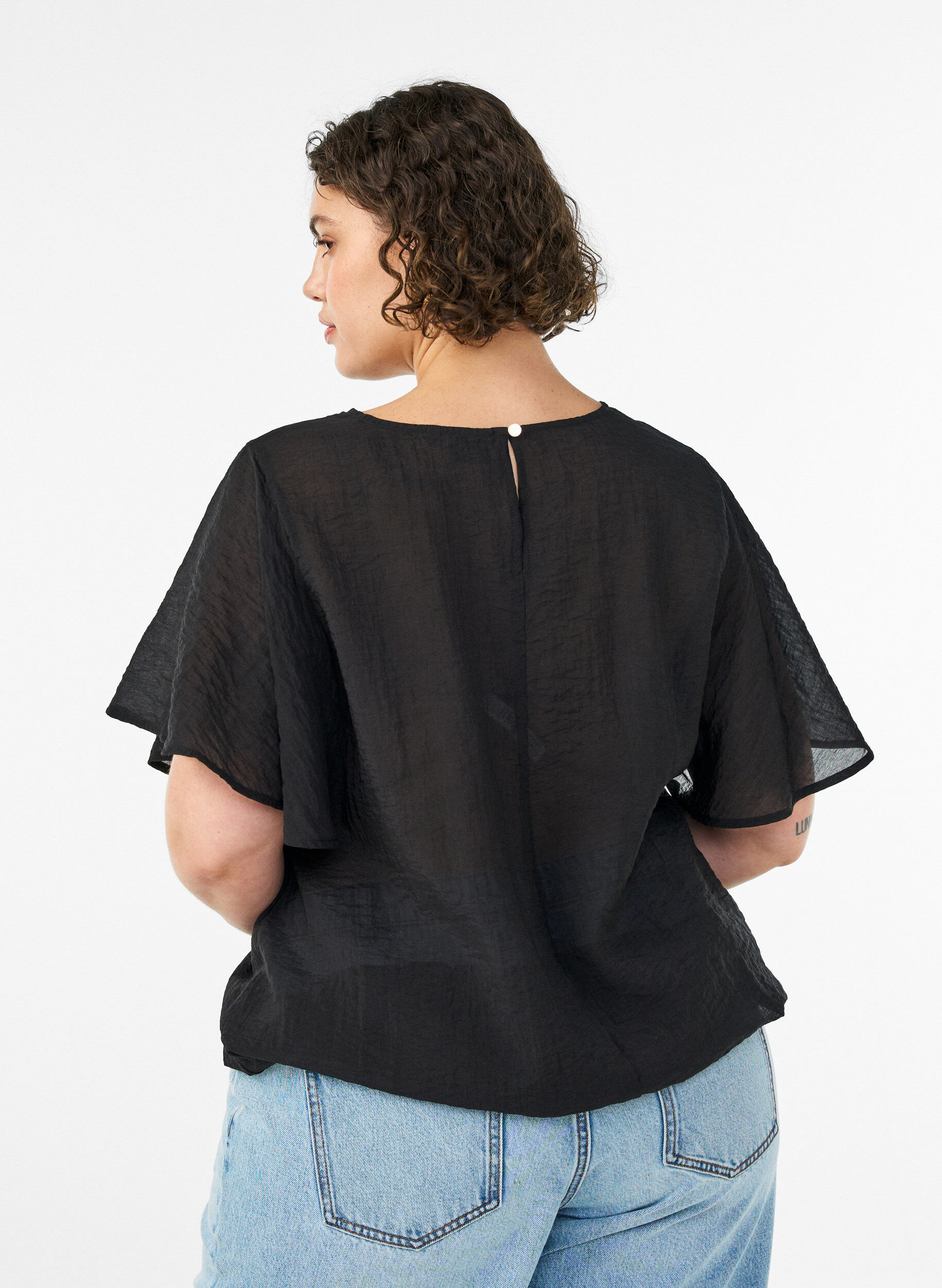 ZizziBluse med ballonform og vinge&aelig;rmer, Sort, Model image number 2