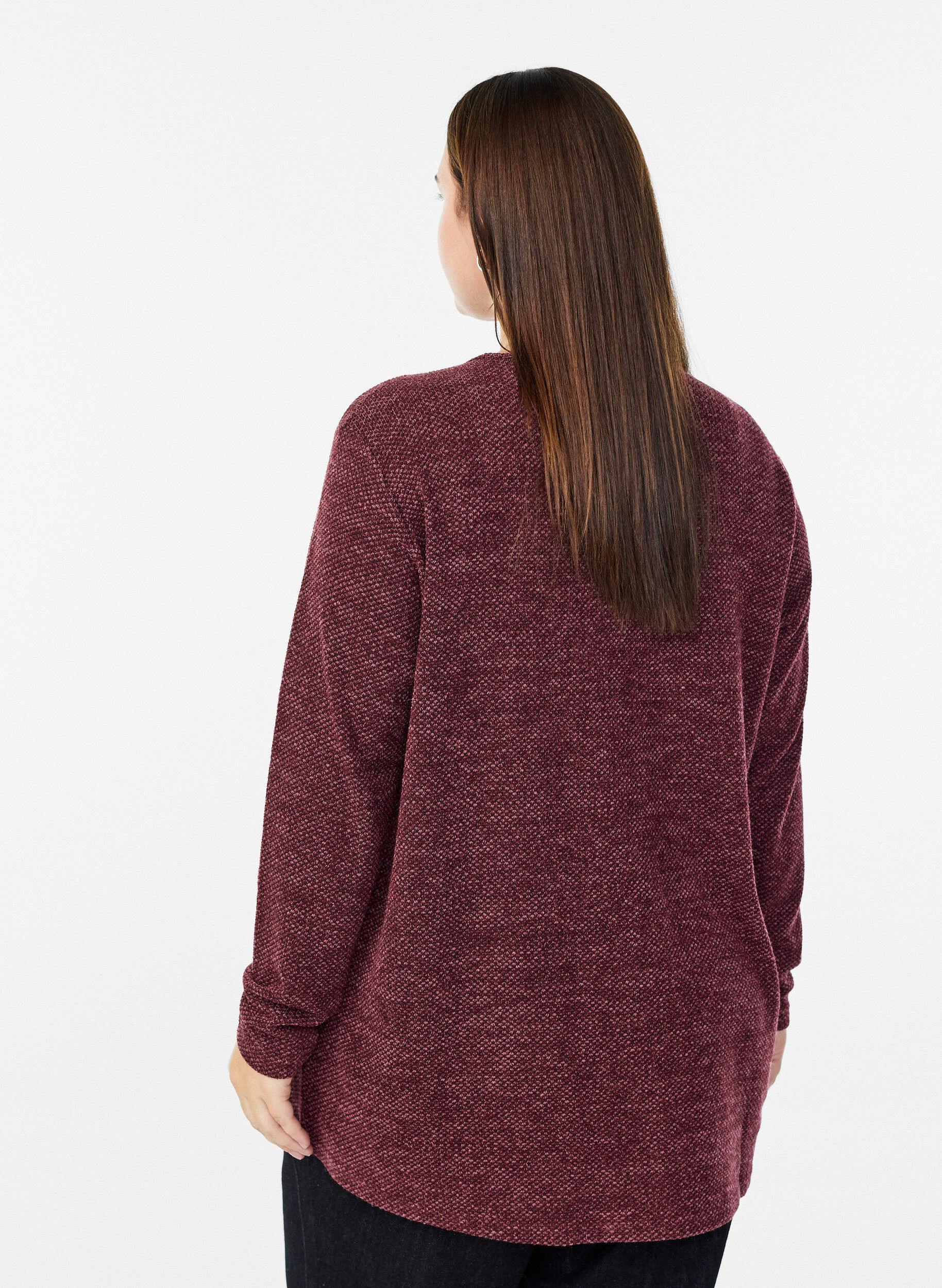 ZizziLang&aelig;rmet bluse med struktur, M&oslash;rk Bordeaux, Model image number 2