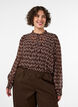 Bluse med all-over print og kort knapstolpe, Brun, Model image number 0