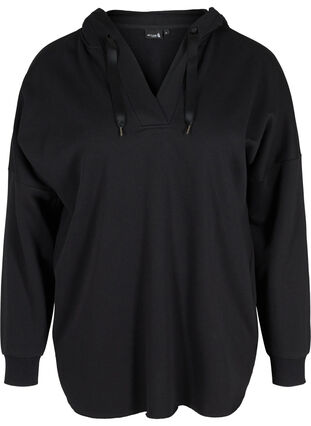 Sweatshirt med hætte og slids, Black, Packshot image number 0