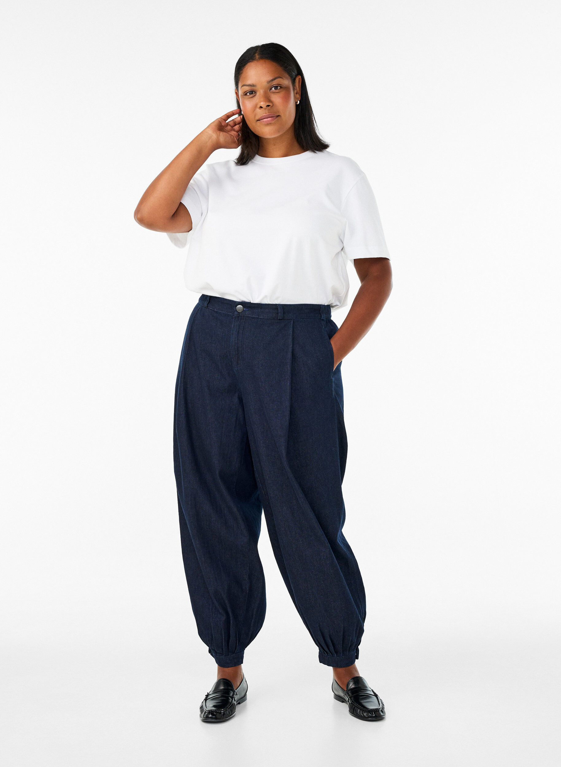 ZizziBalloon jeans med h&oslash;j talje, Bl&aring;, Model image number 0