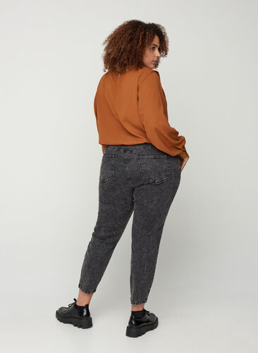 Cropped mom fit Mille jeans med høj talje, Black acid washed, Model image number 0