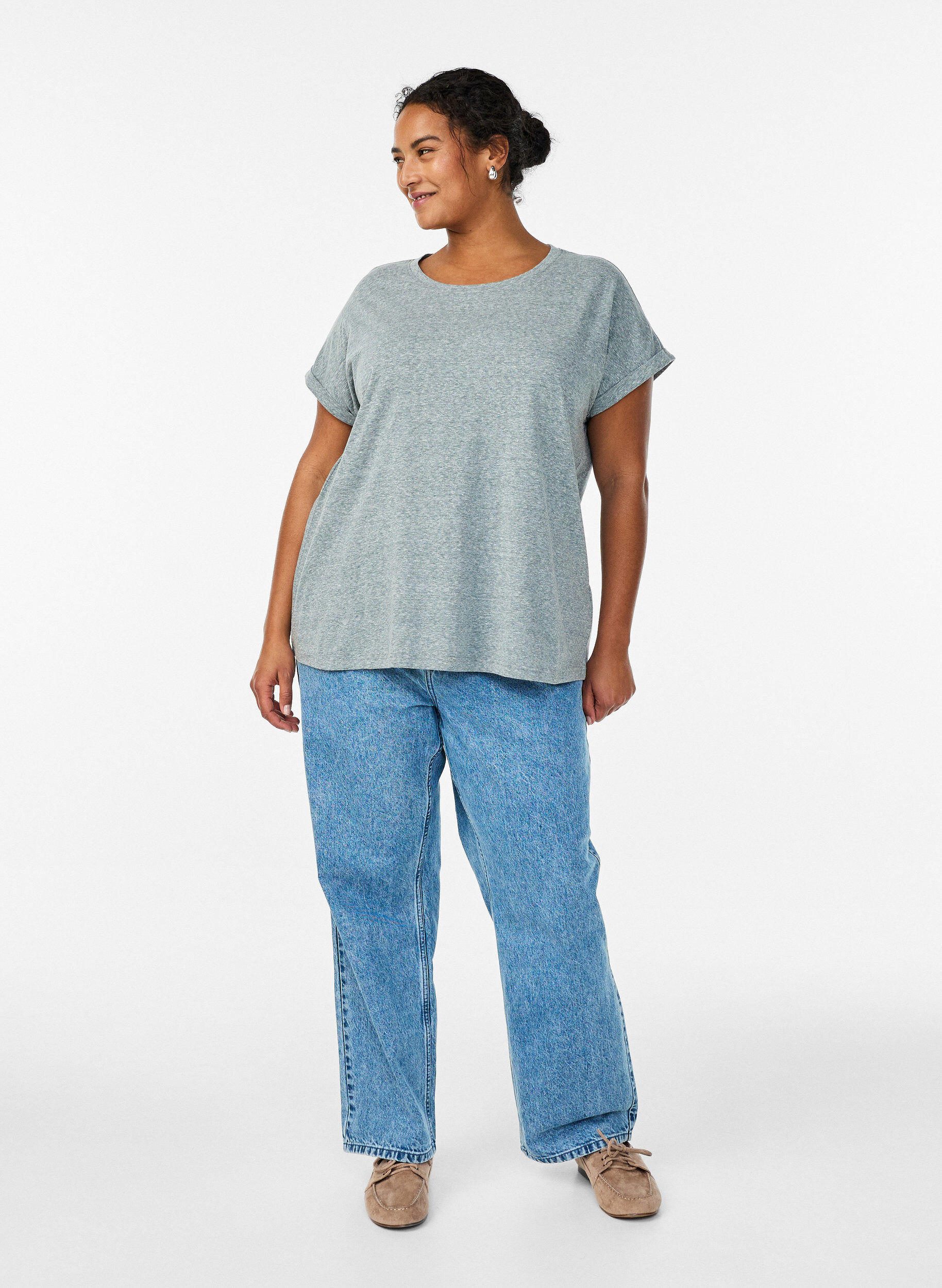 Zizzi Meleret t-shirt med korte &aelig;rmer, Gr&oslash;n, Model image number 1