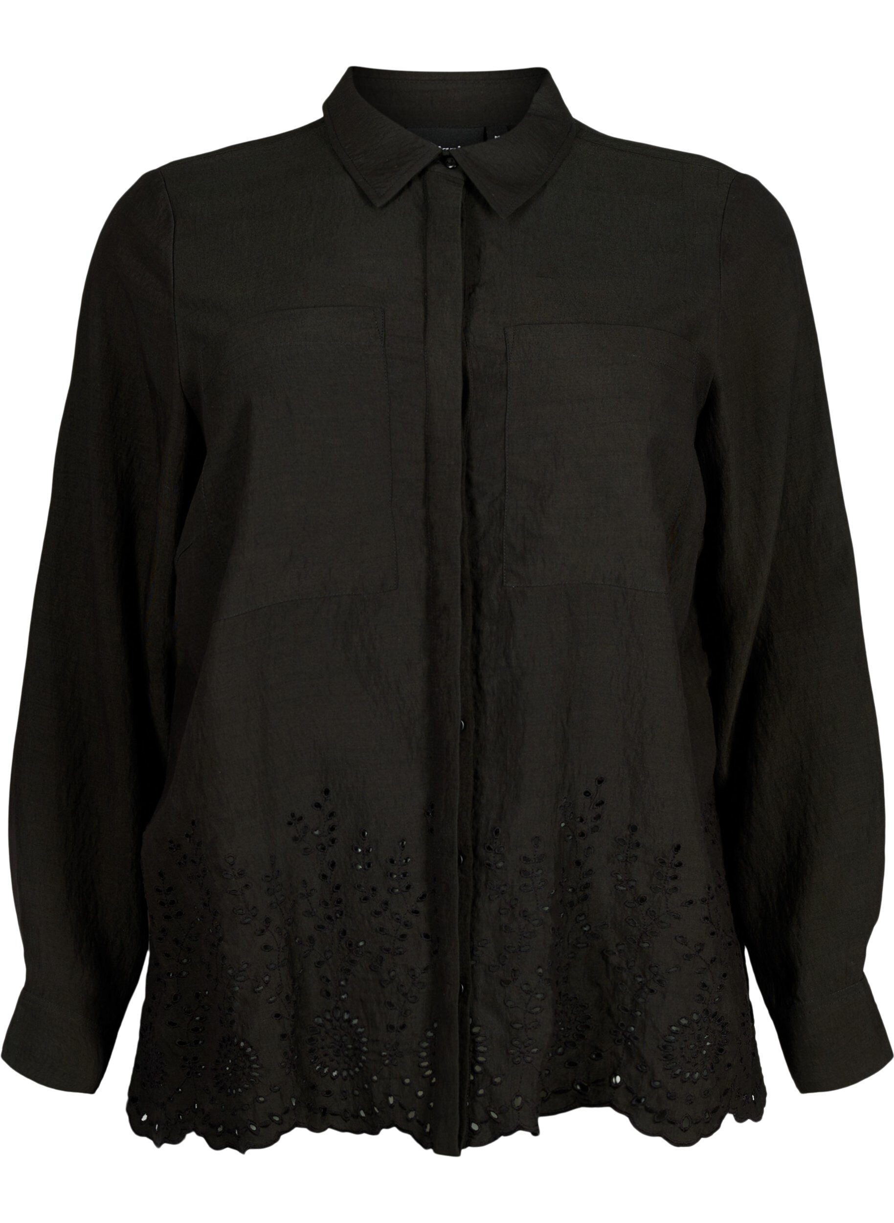 Zizzi Skjorte i viskose med broderi anglaise, Black, Packshot image number 0