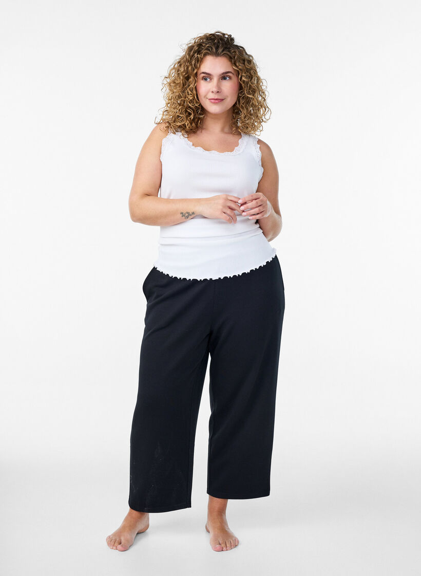 Tanktop med blondekanter og hulm&oslash;nster, Hvid, Model image number 1