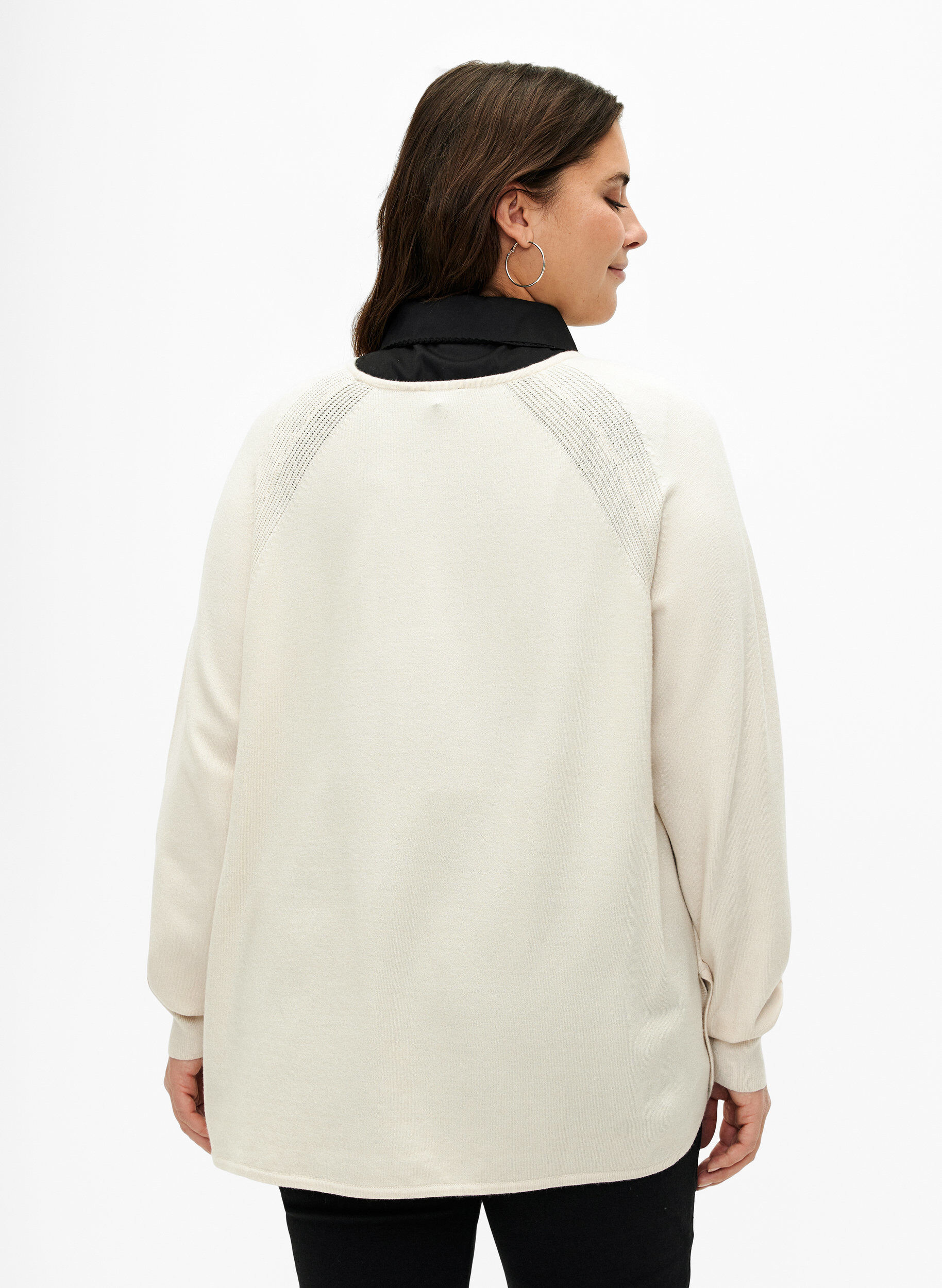 Zizzi Strikbluse med raglan&aelig;rmer, Birch Mel., Model image number 1