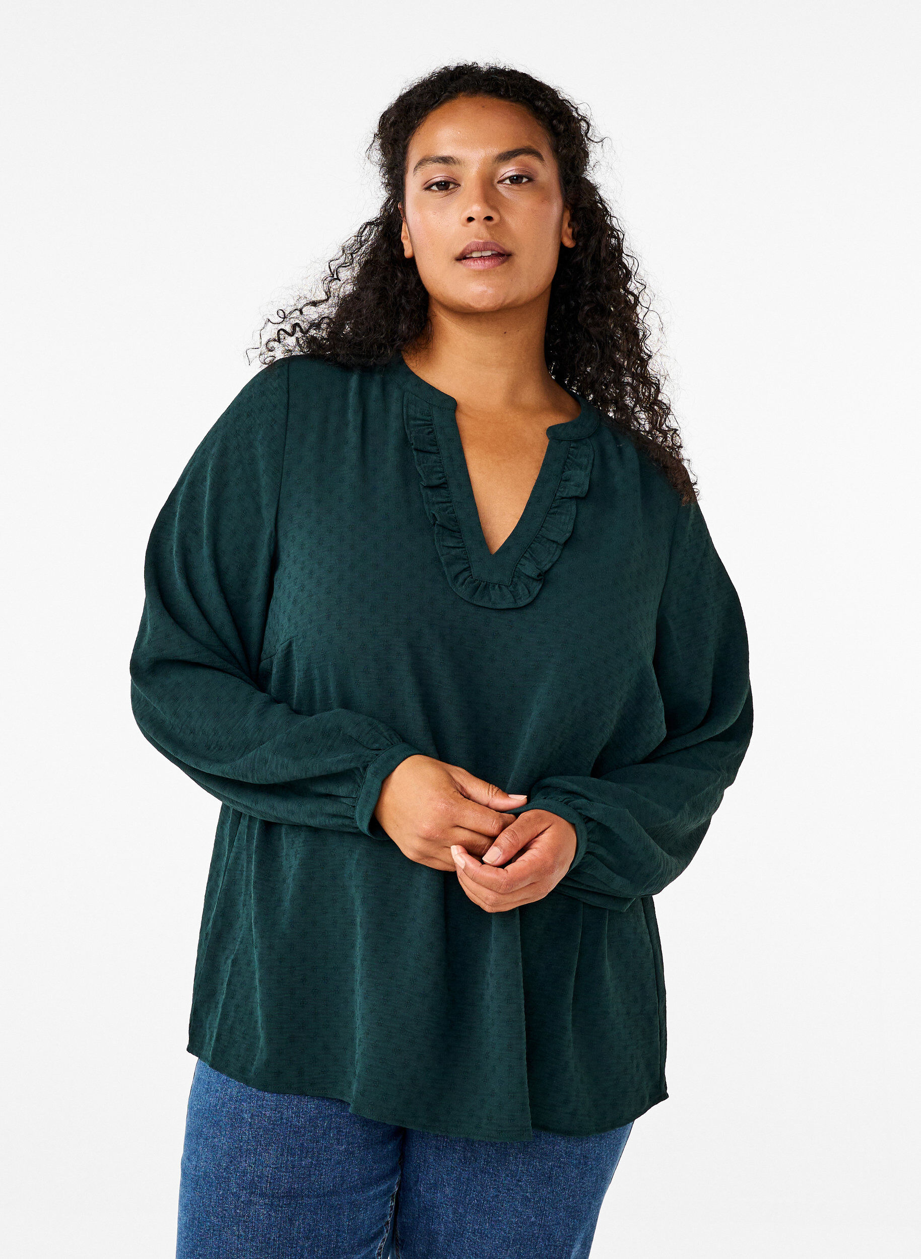 Zizzi Lang&aelig;rmet bluse med struktur, Scarab, Model image number 0