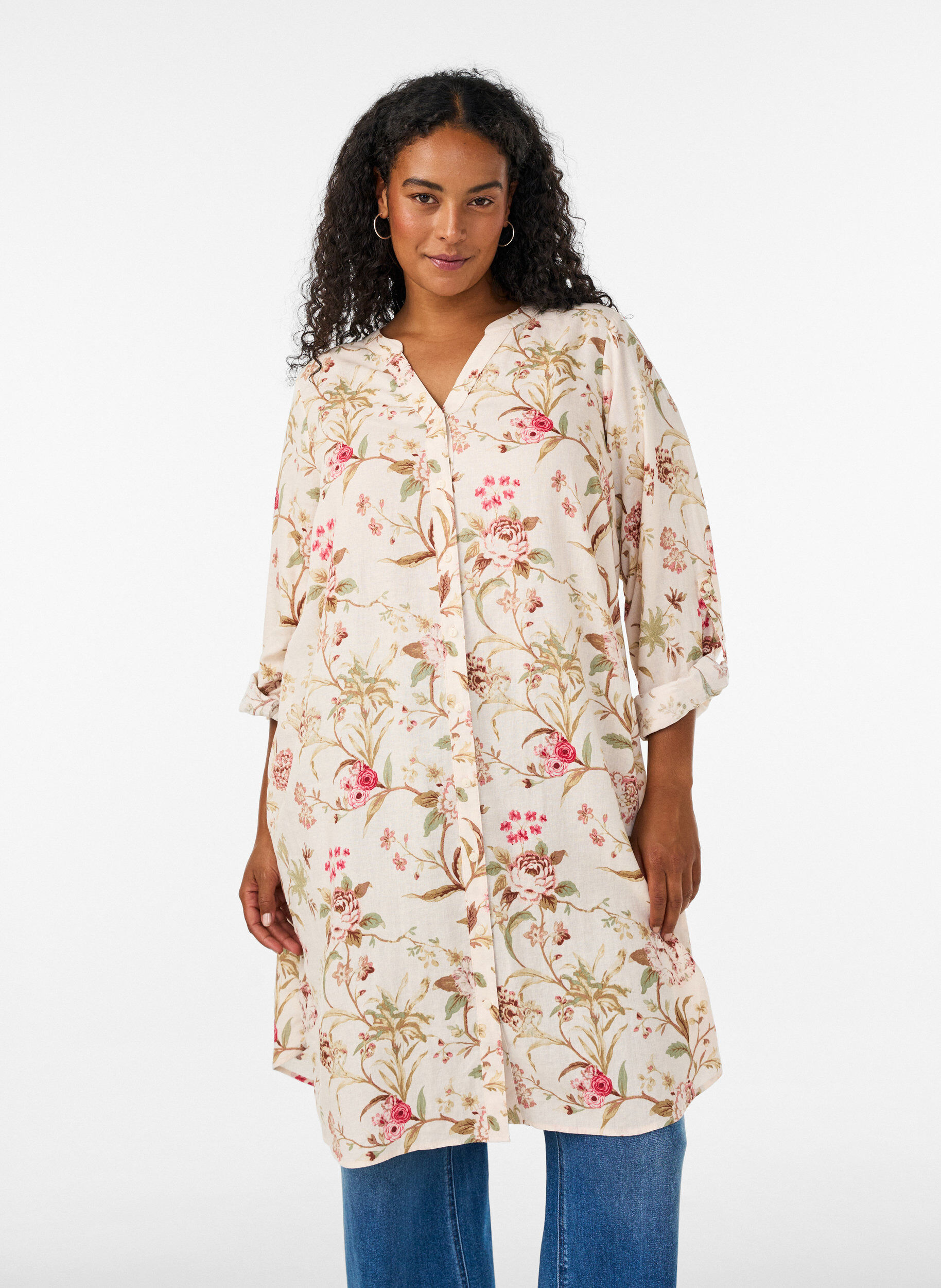 ZizziLang skjorte i h&oslash;r og viskose, Vanilla, Model image number 0