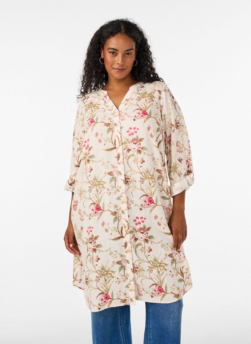 Lang skjorte i h&oslash;r og viskose, Vanilla, Model image number 0