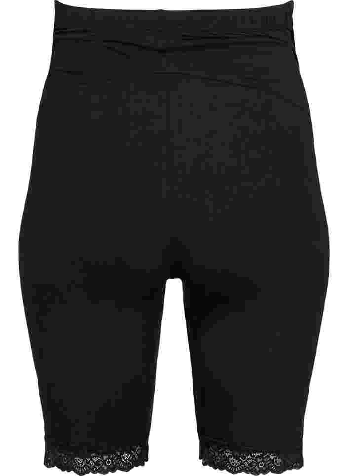 Graviditets cykelshorts med blondekant, Black, Packshot image number 1